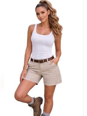 Womens Eddie Bauer Beige Dot-Print Cotton Bermuda Shorts (SIZE:6)